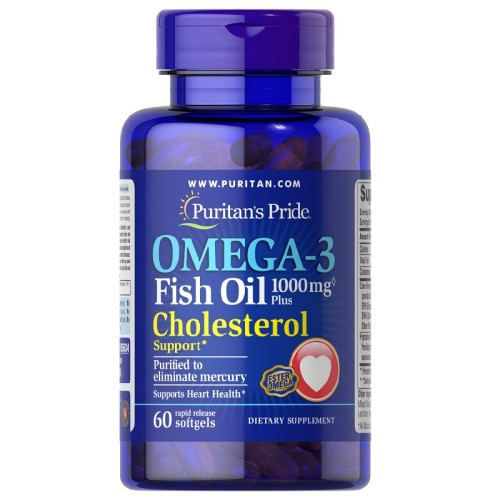 Puritans Pride Omega-3 Fish Oil Plus Cholesterol Support, 60 Softgels